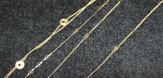 Three fine gold chains with shaped links, all stamped 750